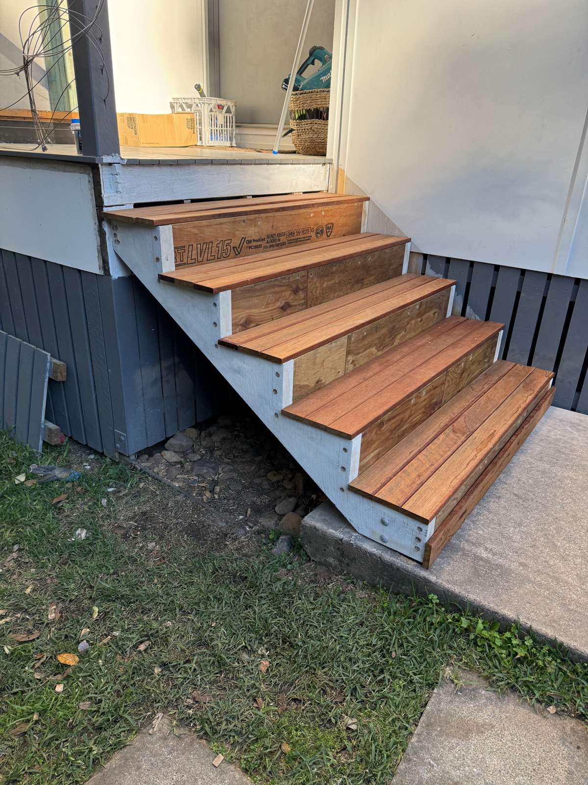 New hardwood stairs from the back door down to the lawn