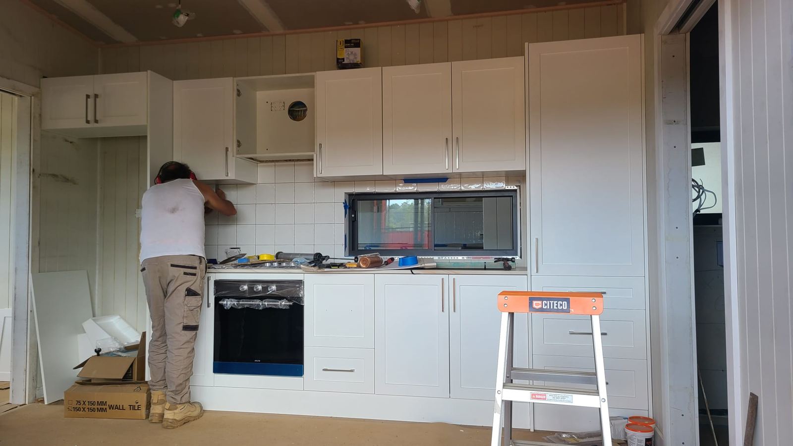 A kitchen being fitted out